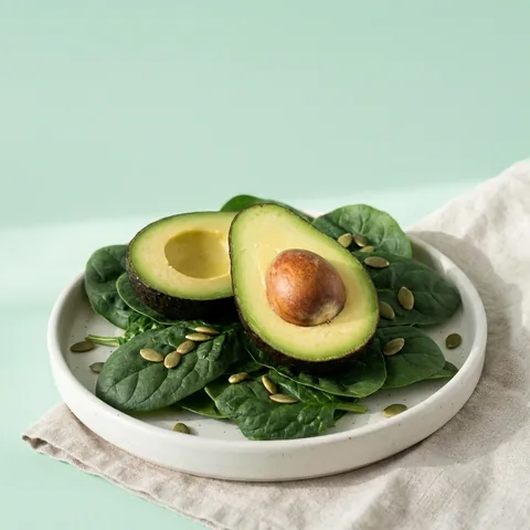 Aguacate, espinacas y semillas de calabaza